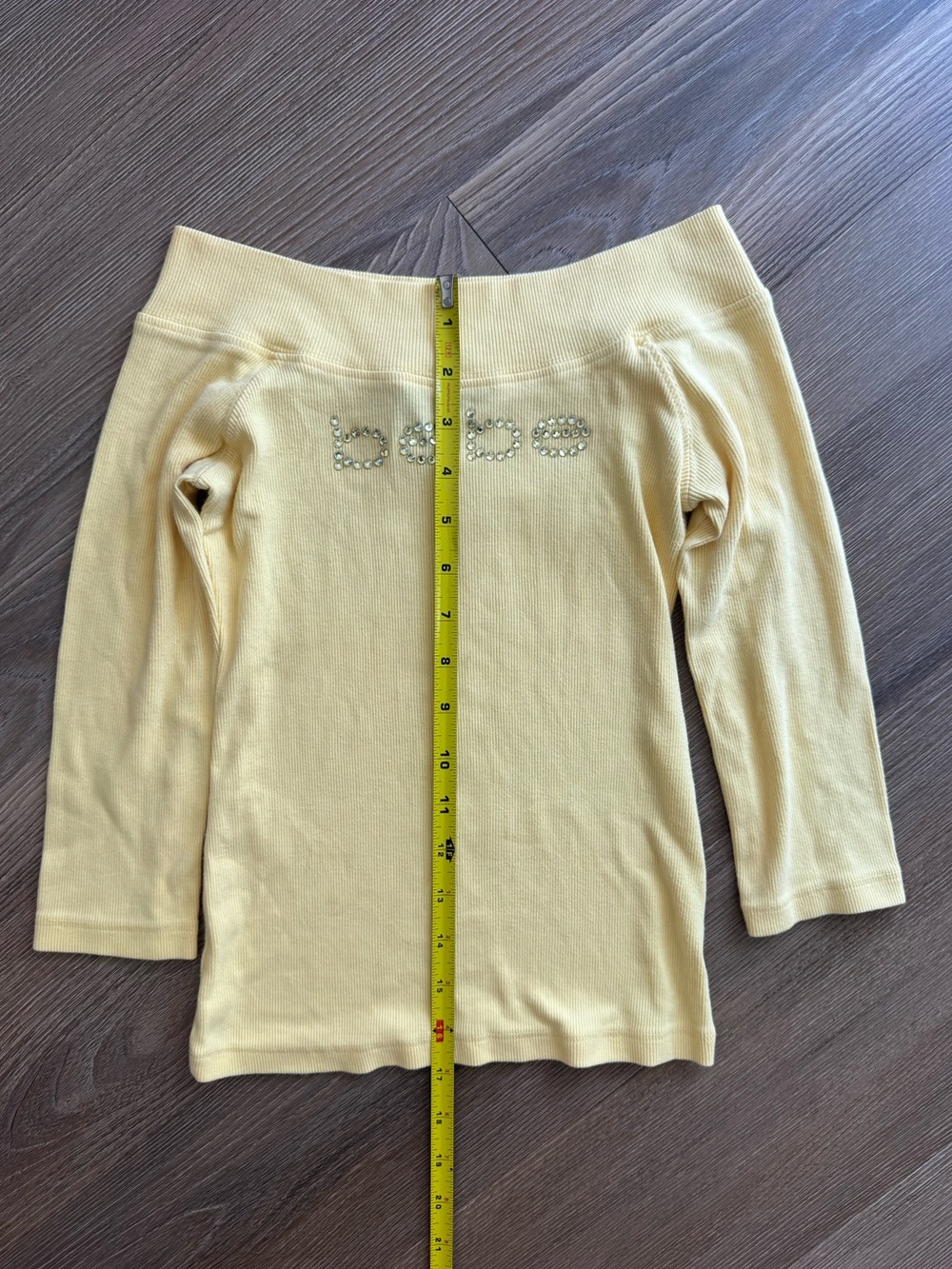 bebe Yellow Off-Shoulder with Rhinestone Logo - Picture 4 of 4